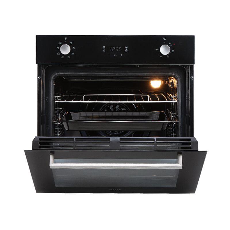 Forno termoventilato nero EZFO70BSTH - frontale semi-aperto