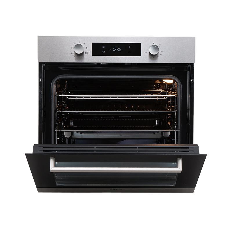 Forno termoventilato nero INOX EZFO78XAFSTH - frontale semi-aperto